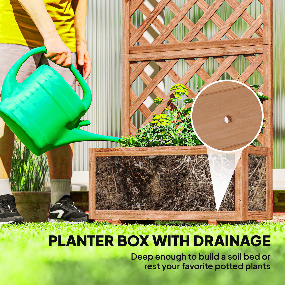 Wooden Planter Box with Trellis 150cm
