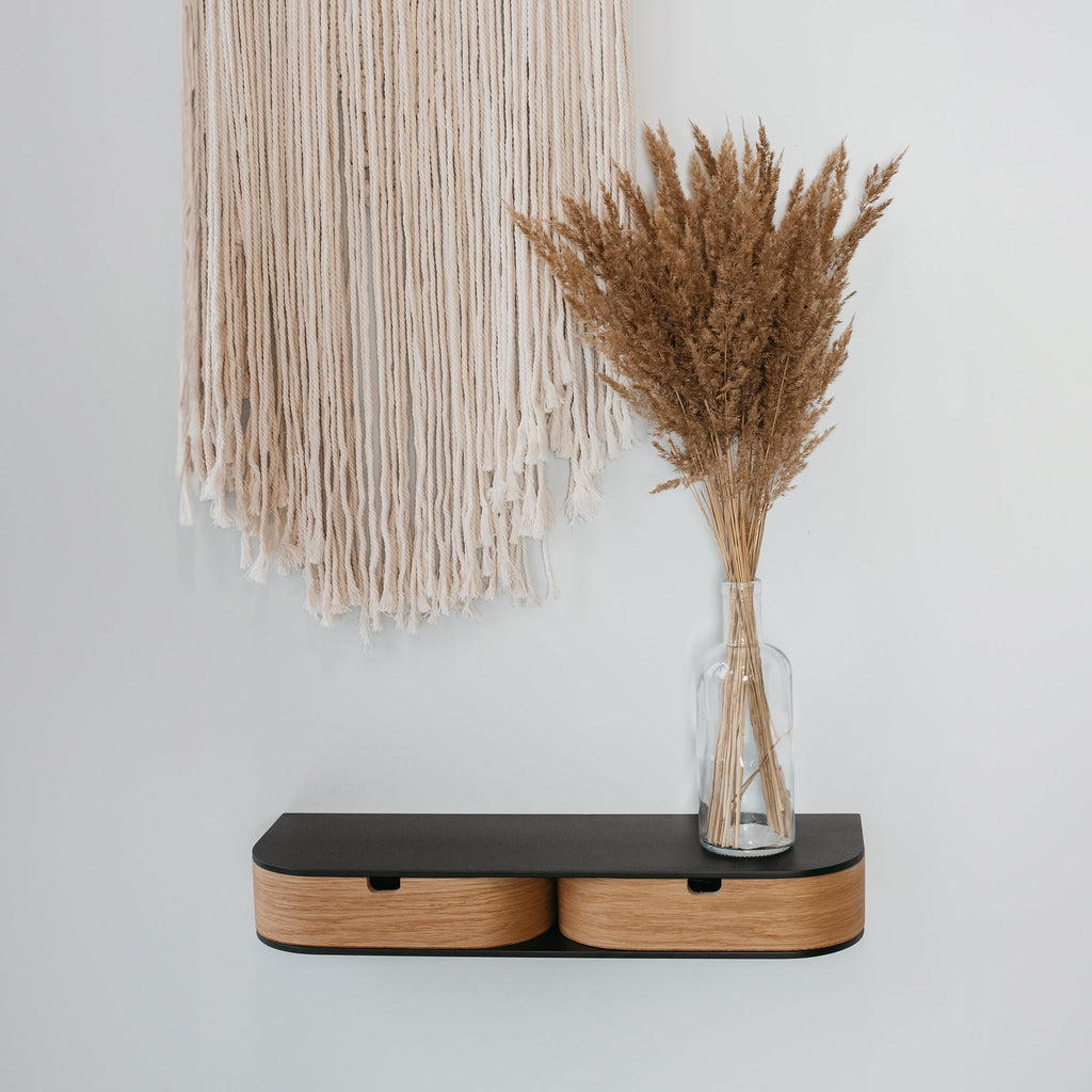 Floating shelf with two drawers, oak and black - view 2
