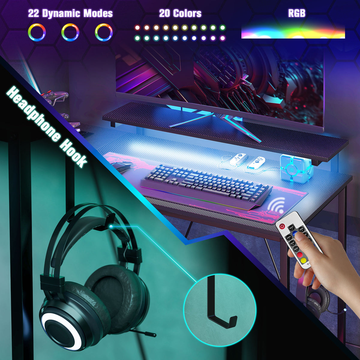 Reversible L-Shaped LED Desk