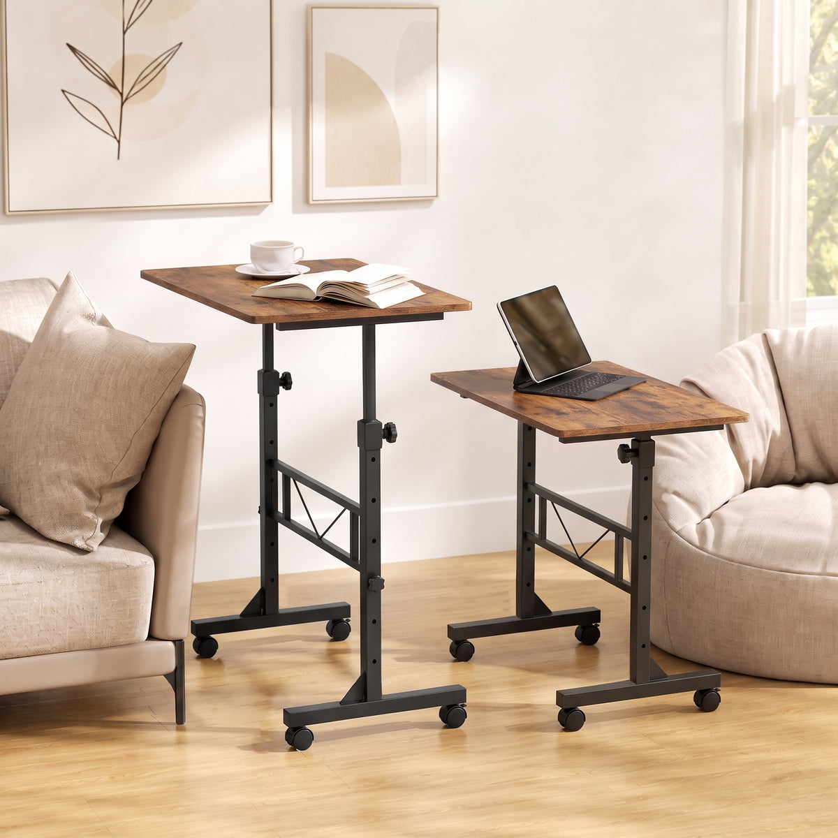 Height-adjustable desk on wheels