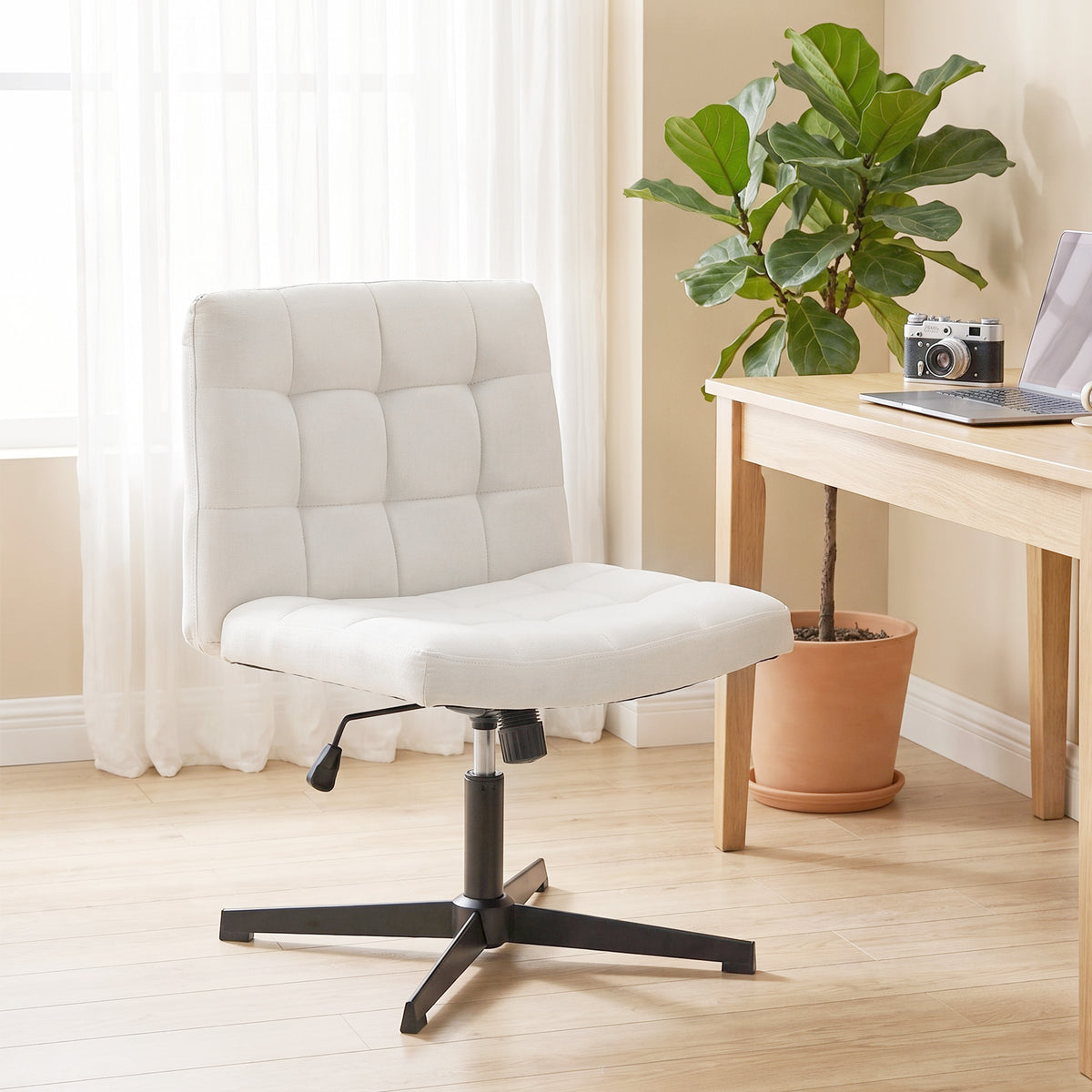 Criss-Cross Desk Chair on Wheels, Beige