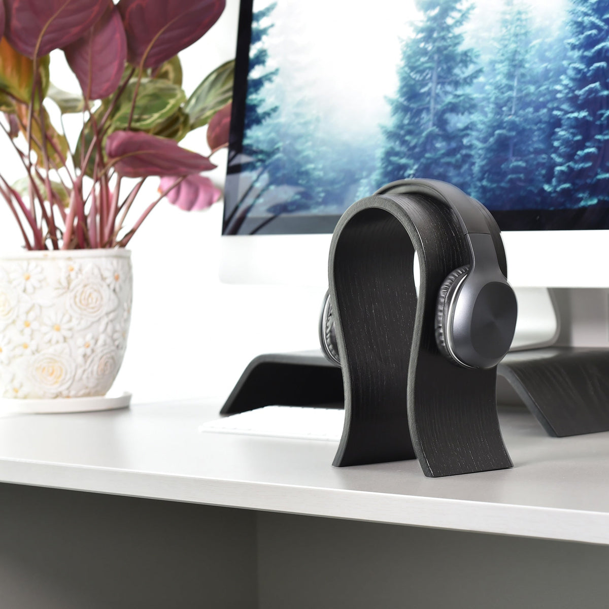 Curved Wooden Headphone Stand Riser | Premium Walnut Finish
