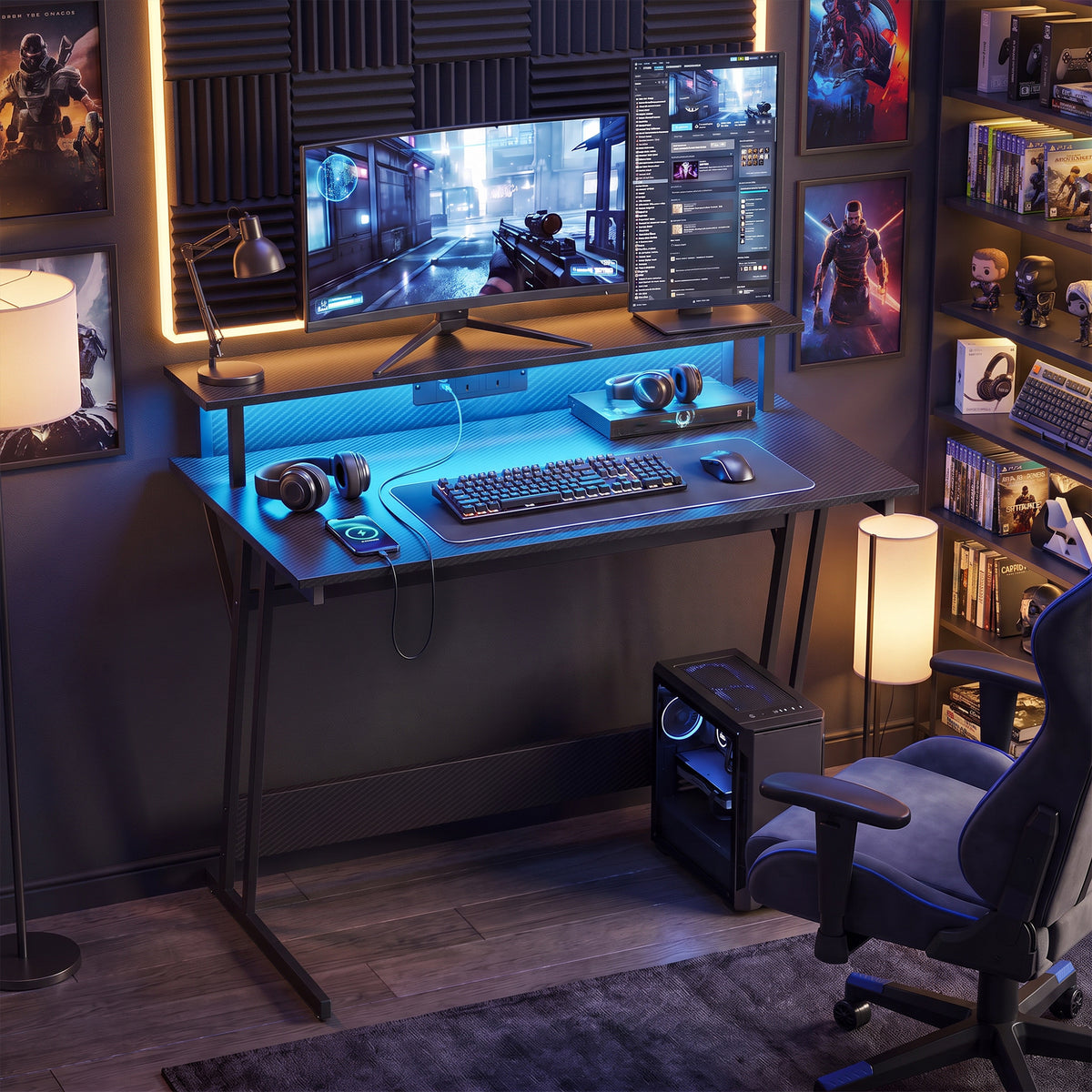 Two-Level LED Gaming Desk