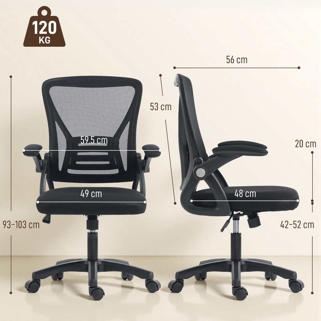 Black ergonomic mesh office chair with lift-up armrests