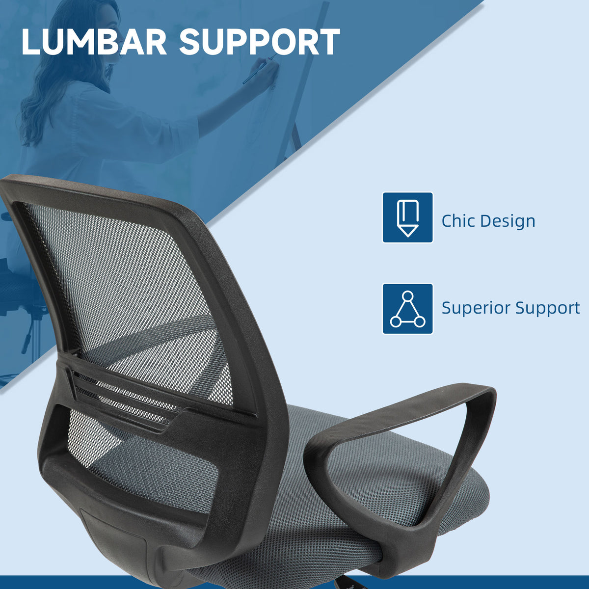 Grey ergonomic draughtsman chair with armrests
