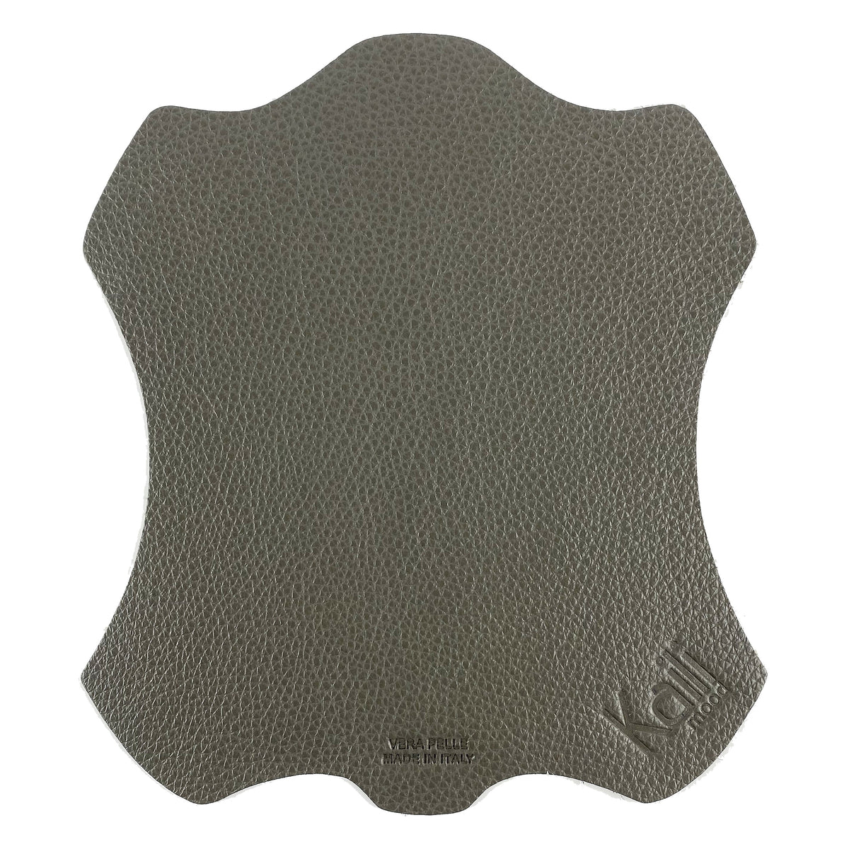 Grey Italian full-grain leather mouse pad on a desk