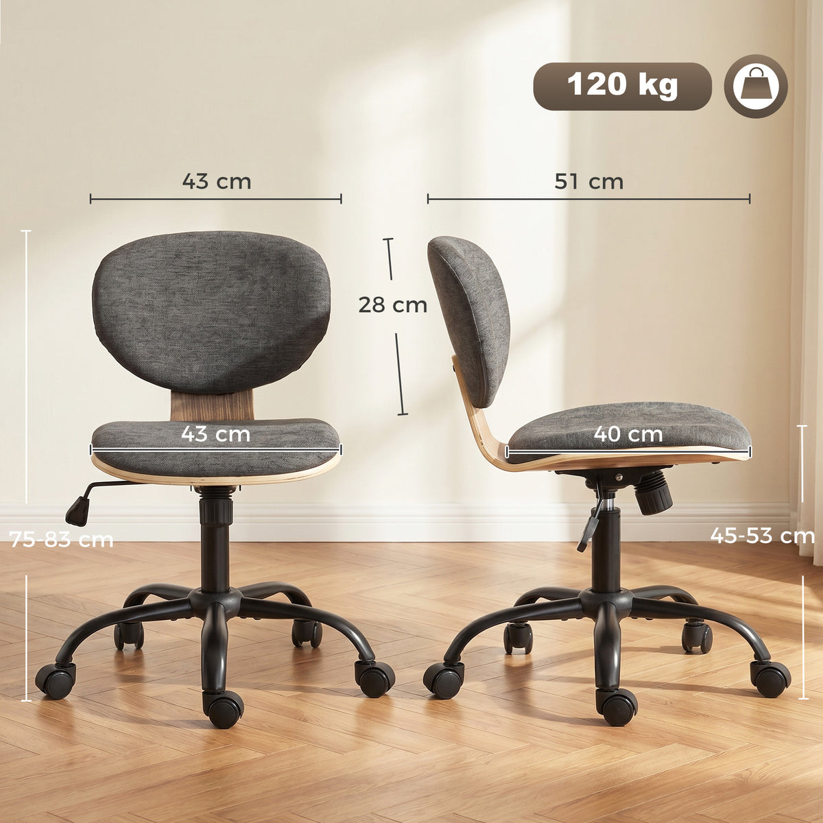 Armless Linen Desk Chair, Grey