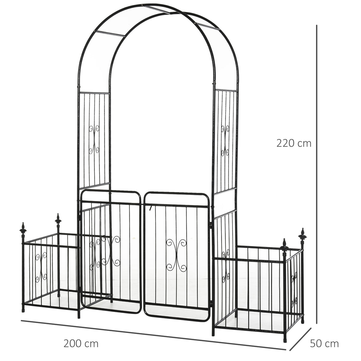 Metal Garden Arch with Gate & 2 Planters