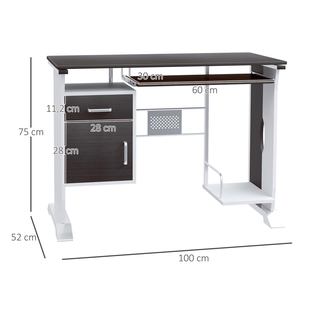 Compact walnut computer desk with keyboard tray, 100cm, photo 3