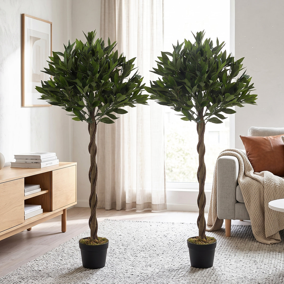 Artificial Bay Laurel Topiary Trees 120cm, Set of 2