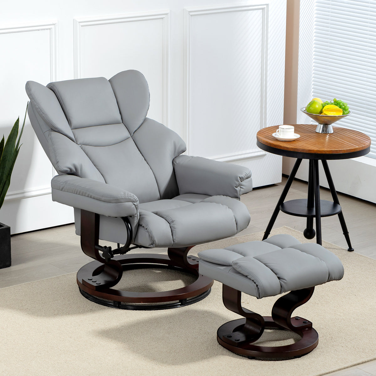 Swivel Recliner Chair with Footstool, Light Grey