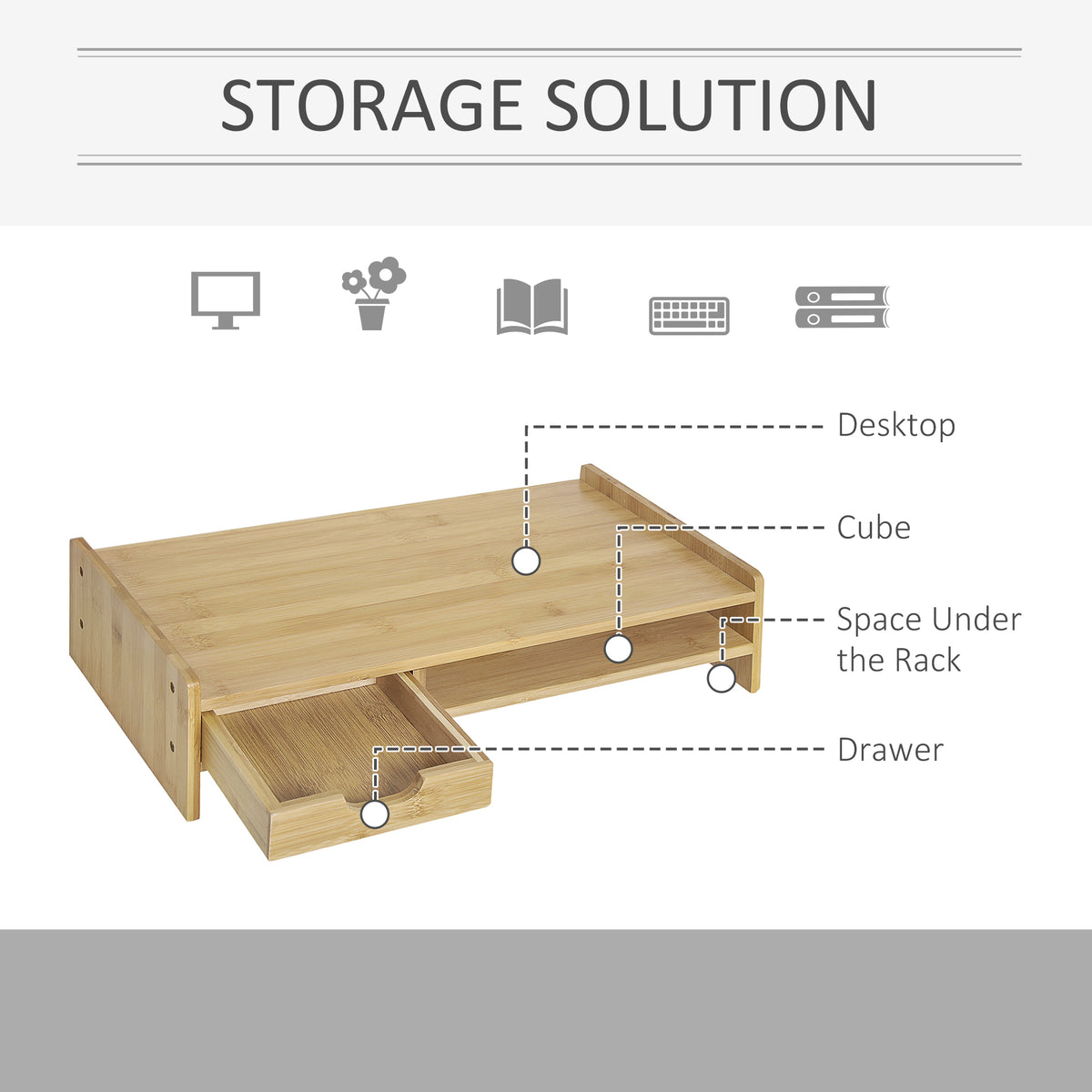 Bamboo Monitor Stand with Drawer