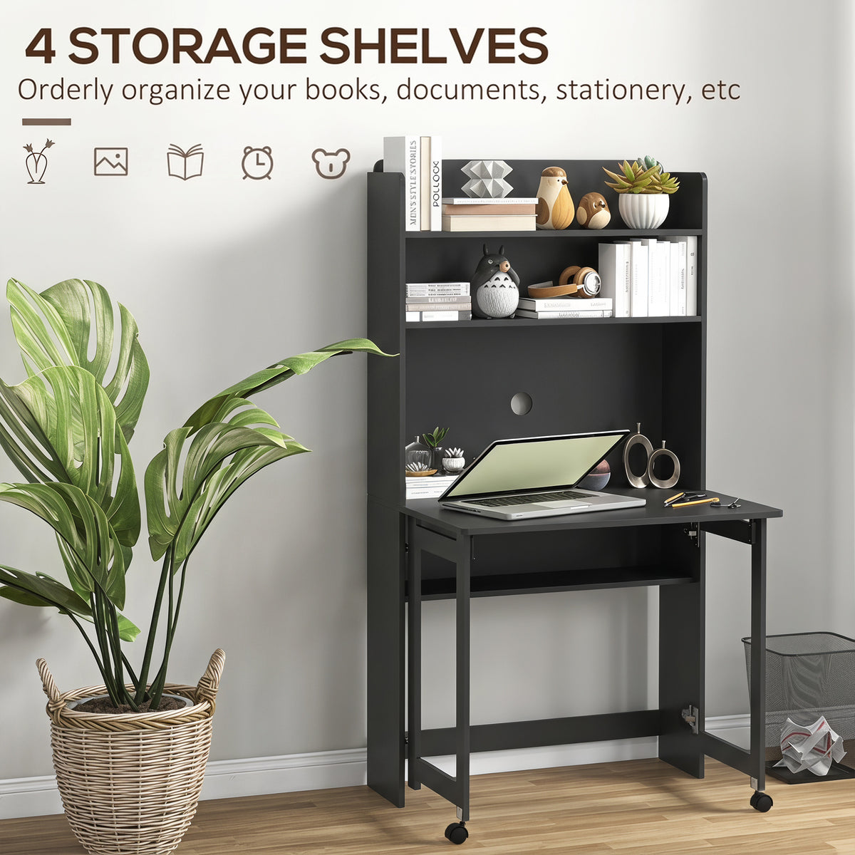 Fold-Down Desk with Storage Shelves