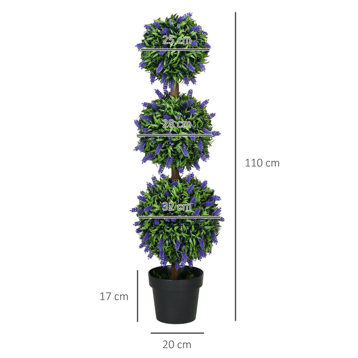 Artificial Lavender Ball Trees 110cm, Set of 2