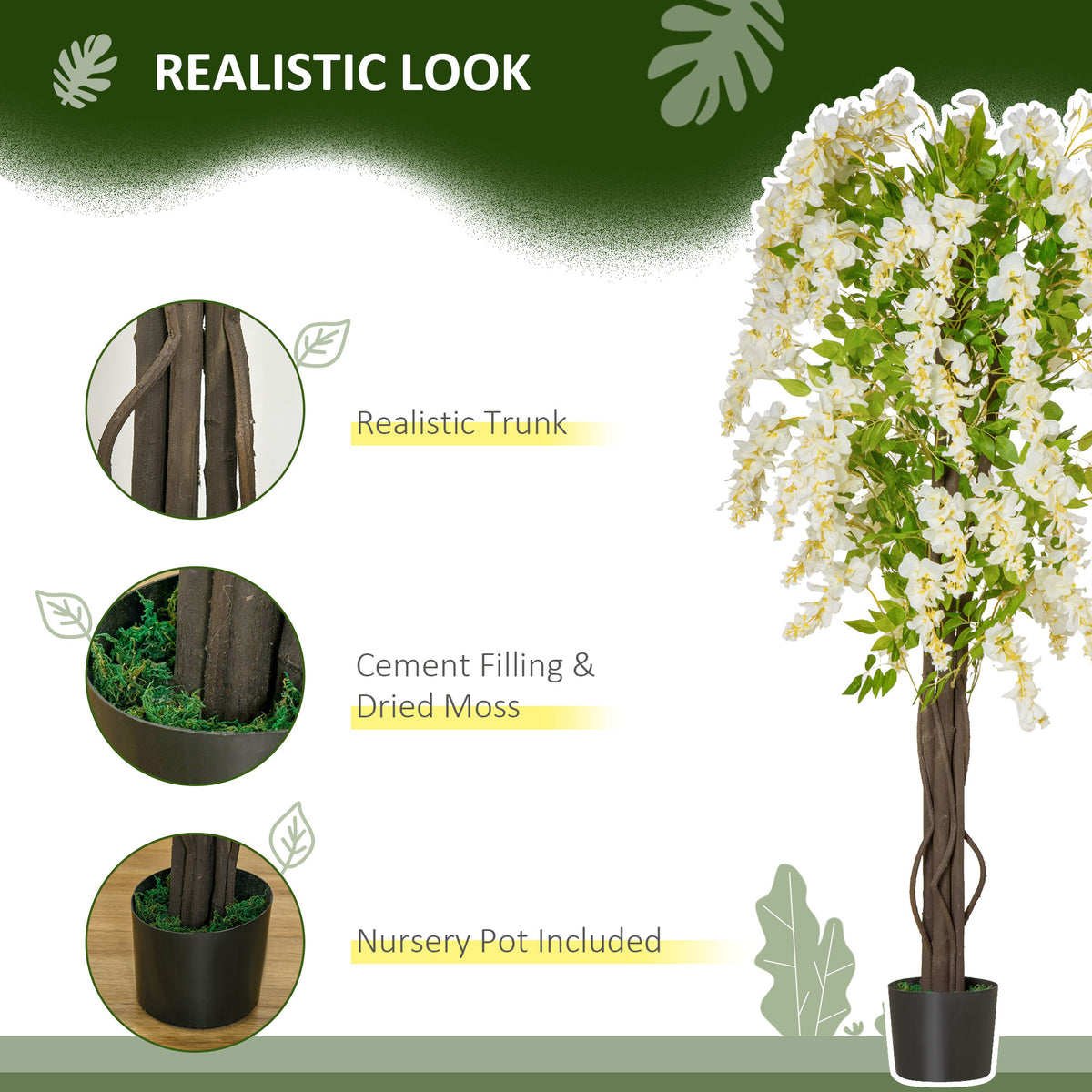 Artificial White Wisteria Tree 160cm