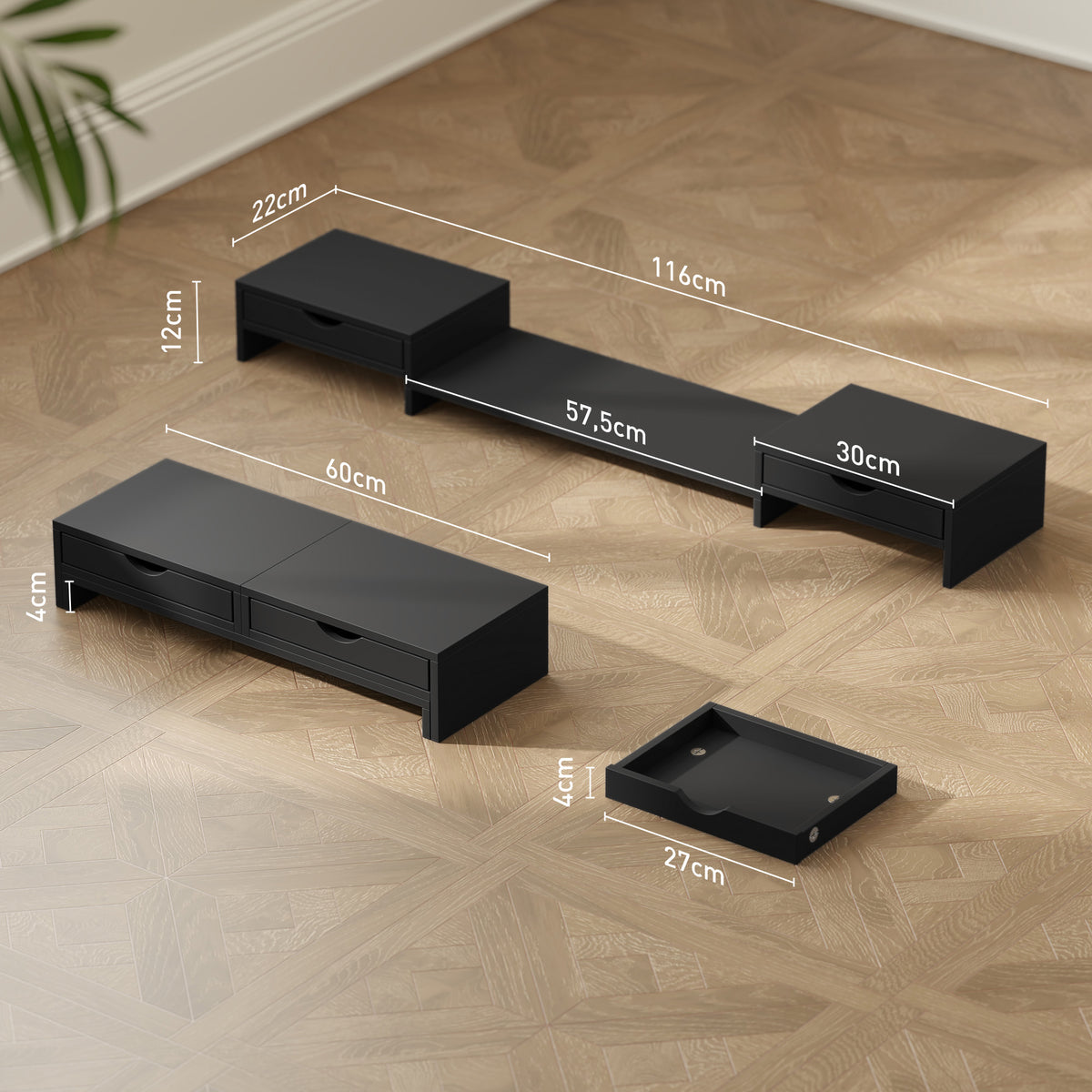 Extendable monitor riser with drawers - view 4