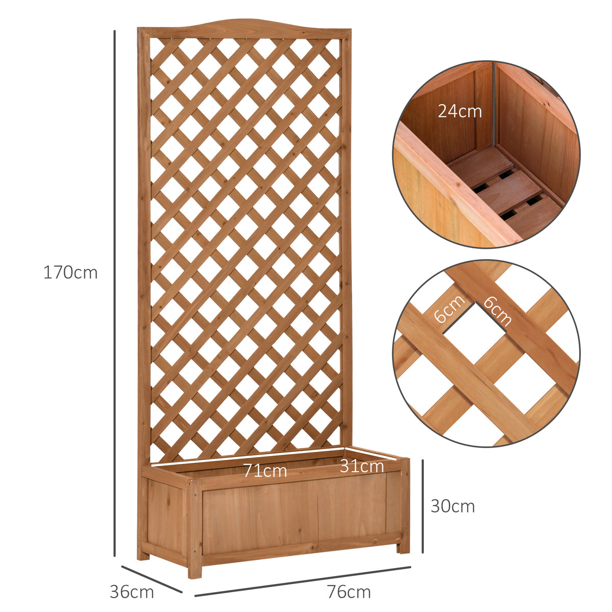 Wooden Planter with Lattice Trellis 170cm