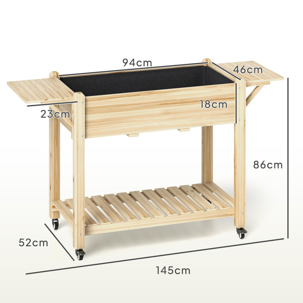 Raised Wooden Planter with Shelves
