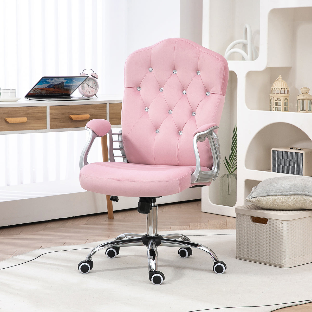 Velvet Desk Chair with Diamante Back