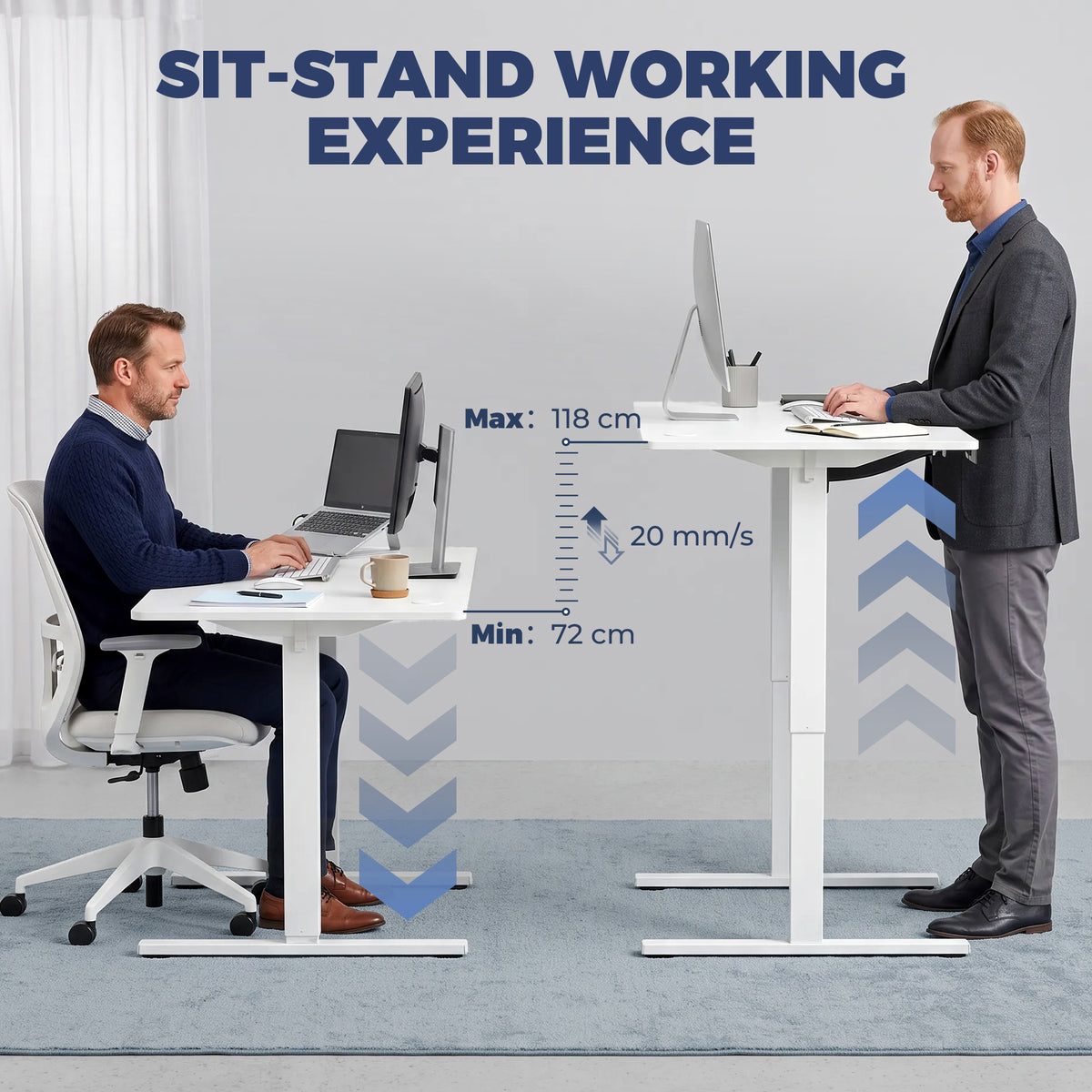 White electric standing desk with memory control