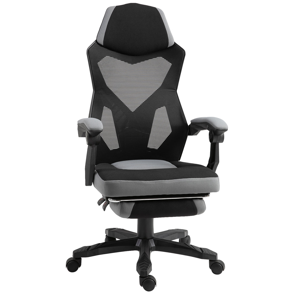 Reclining Mesh Office Chair with Footrest | Height-Adjustable, Grey & Black