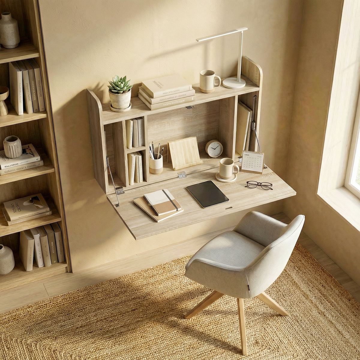 Fold-down wall desk 77cm oak - view 4