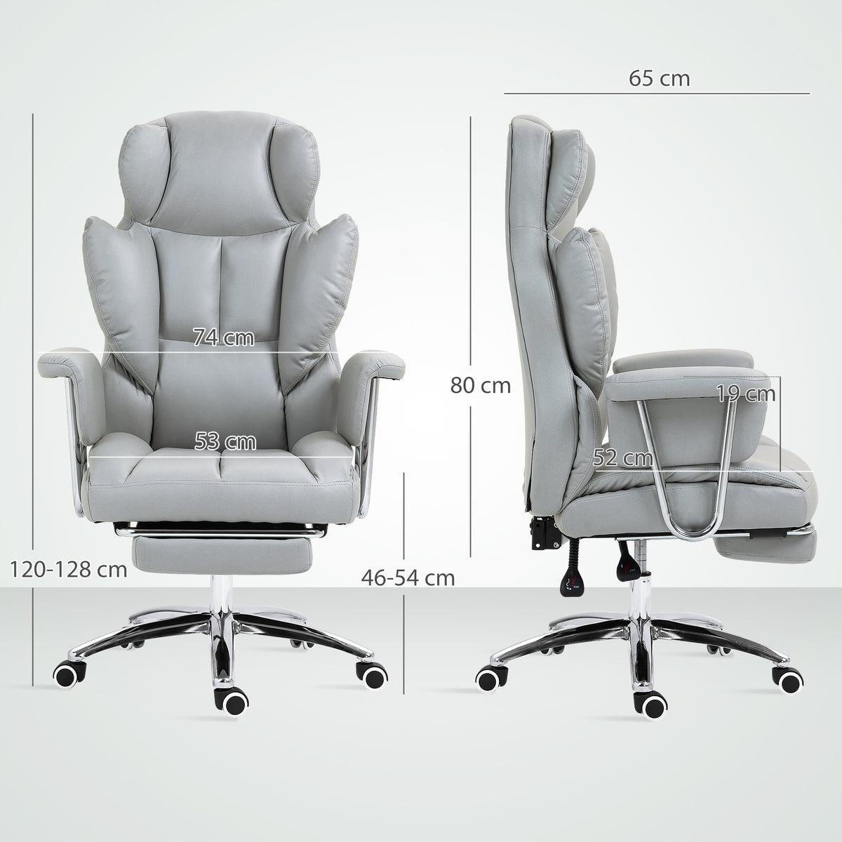 Reclining Office Chair with Footrest, Light Grey