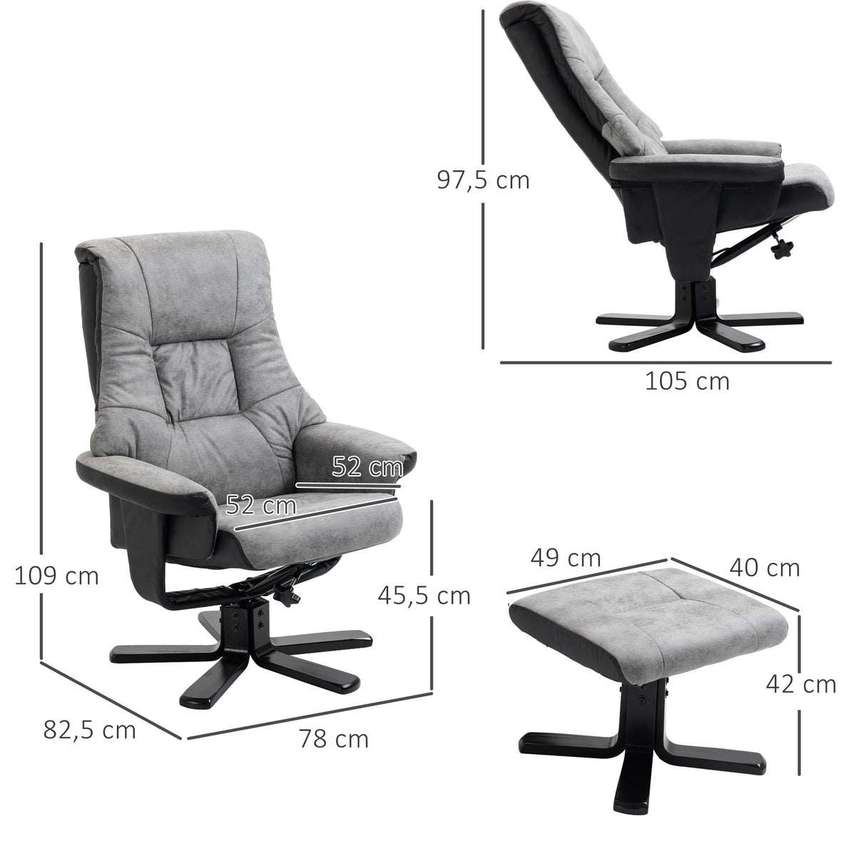 Swivel Recliner Armchair with Footrest