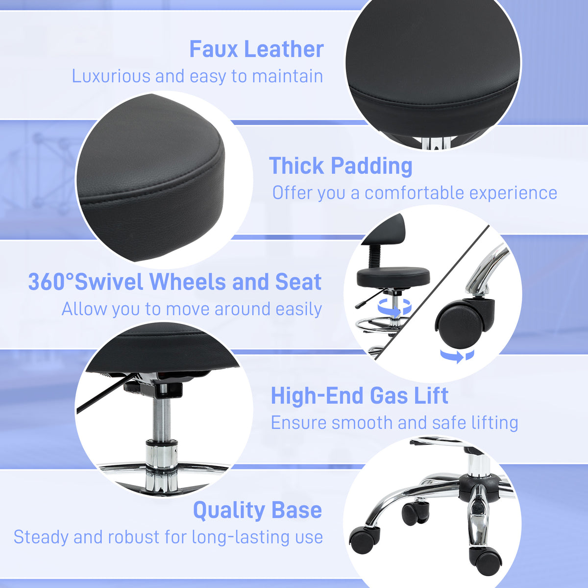 Black draughtsman stool with backrest and footrest