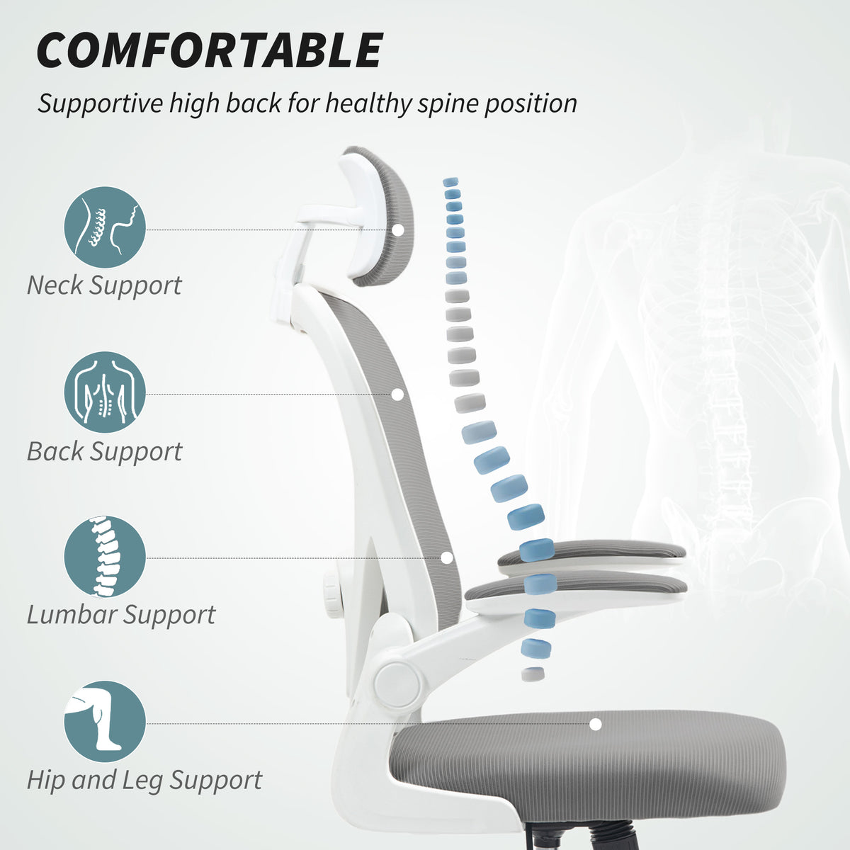 Grey executive mesh office chair with headrest