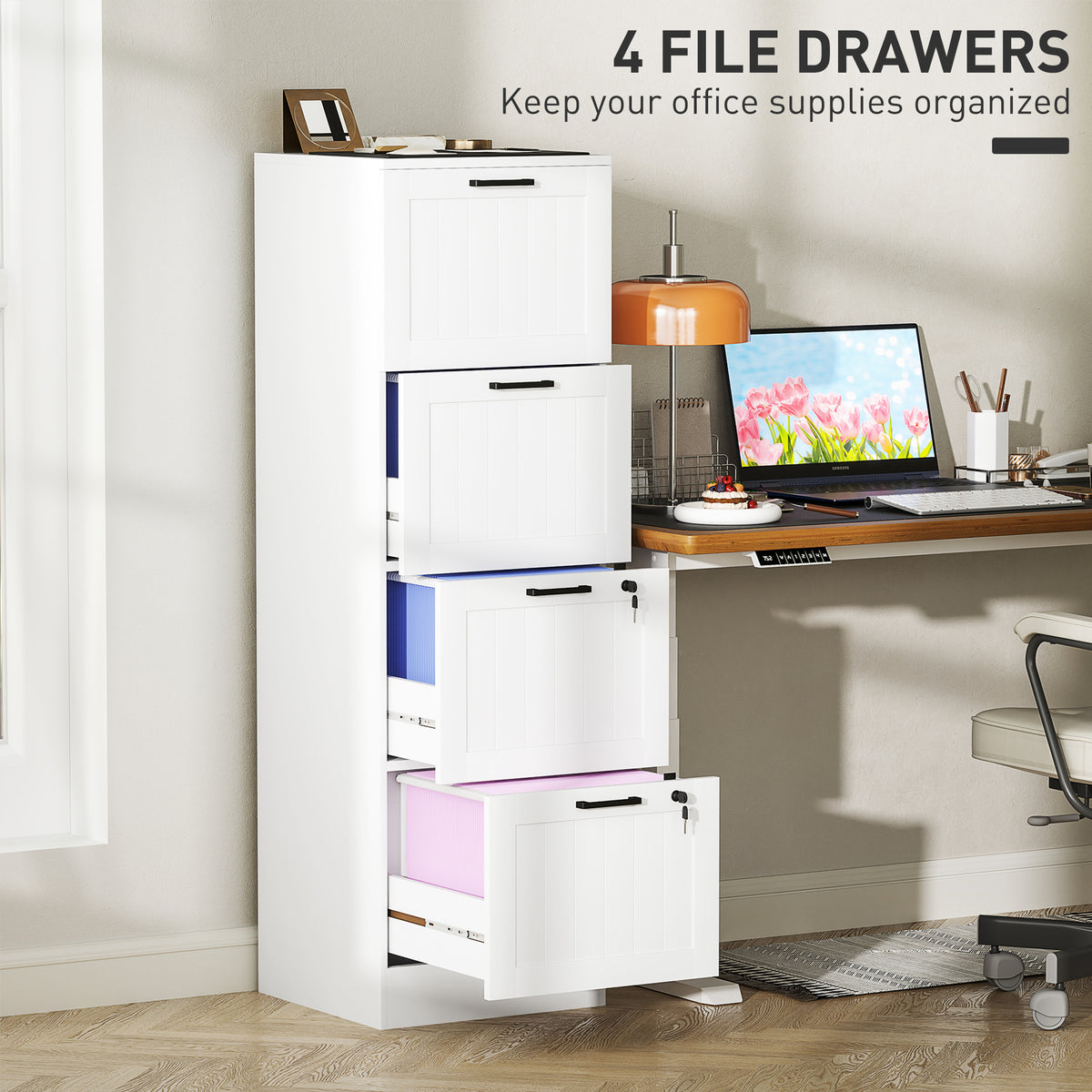 4-Drawer Wooden Filing Cabinet, White