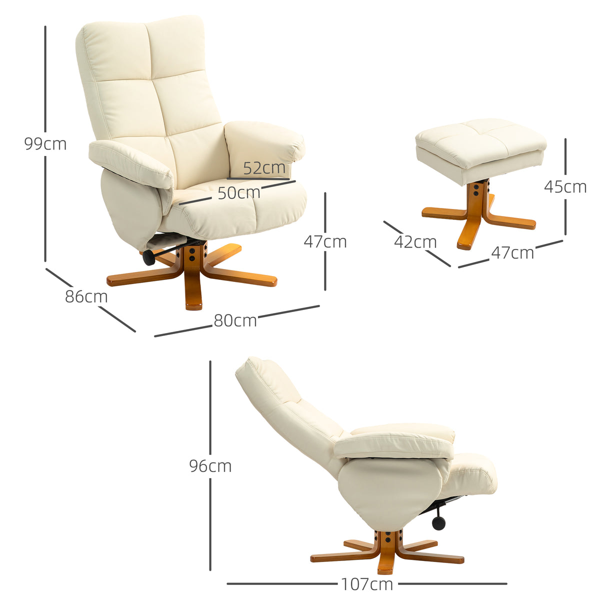 Tufted Swivel Recliner with Storage Footstool