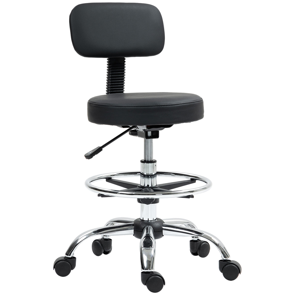 Black draughtsman stool with backrest and footrest