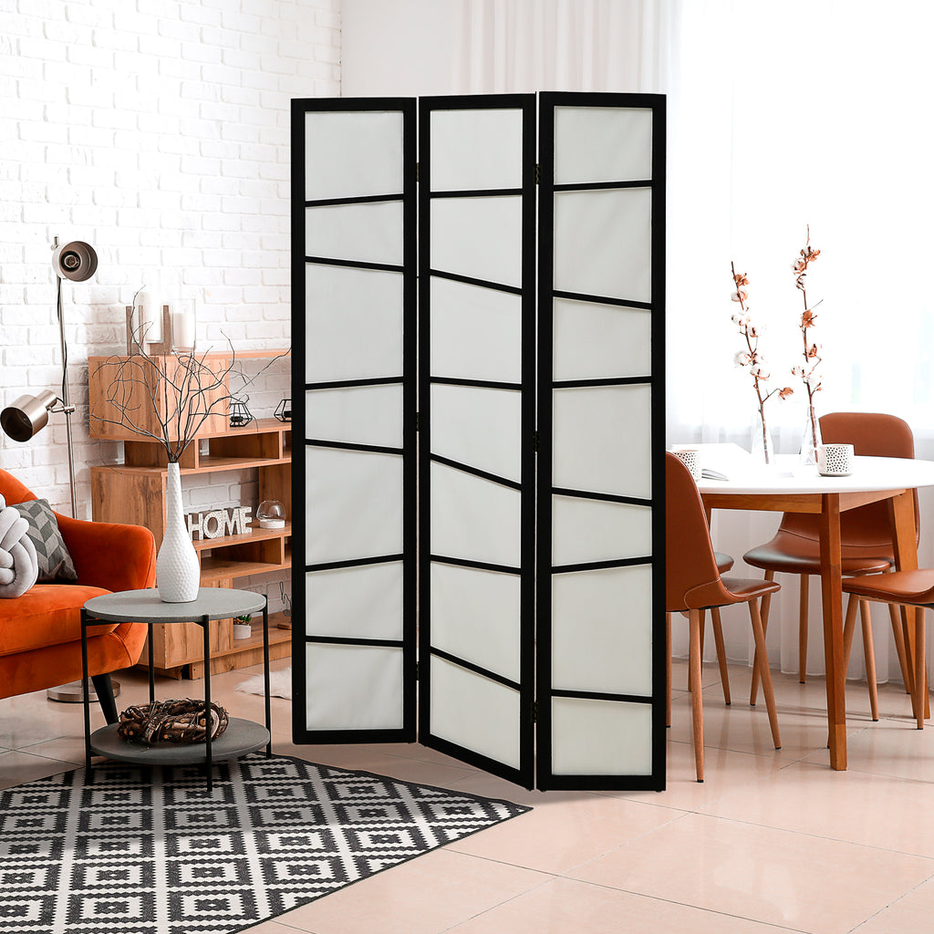 3-panel wooden room divider with rice paper panels