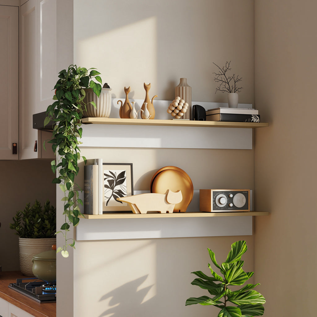 Floating wall shelves, white and wood - view 4