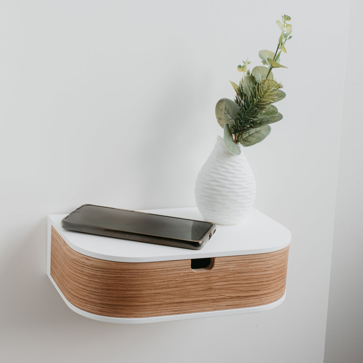 Floating shelf with drawer, oak and white - view 2