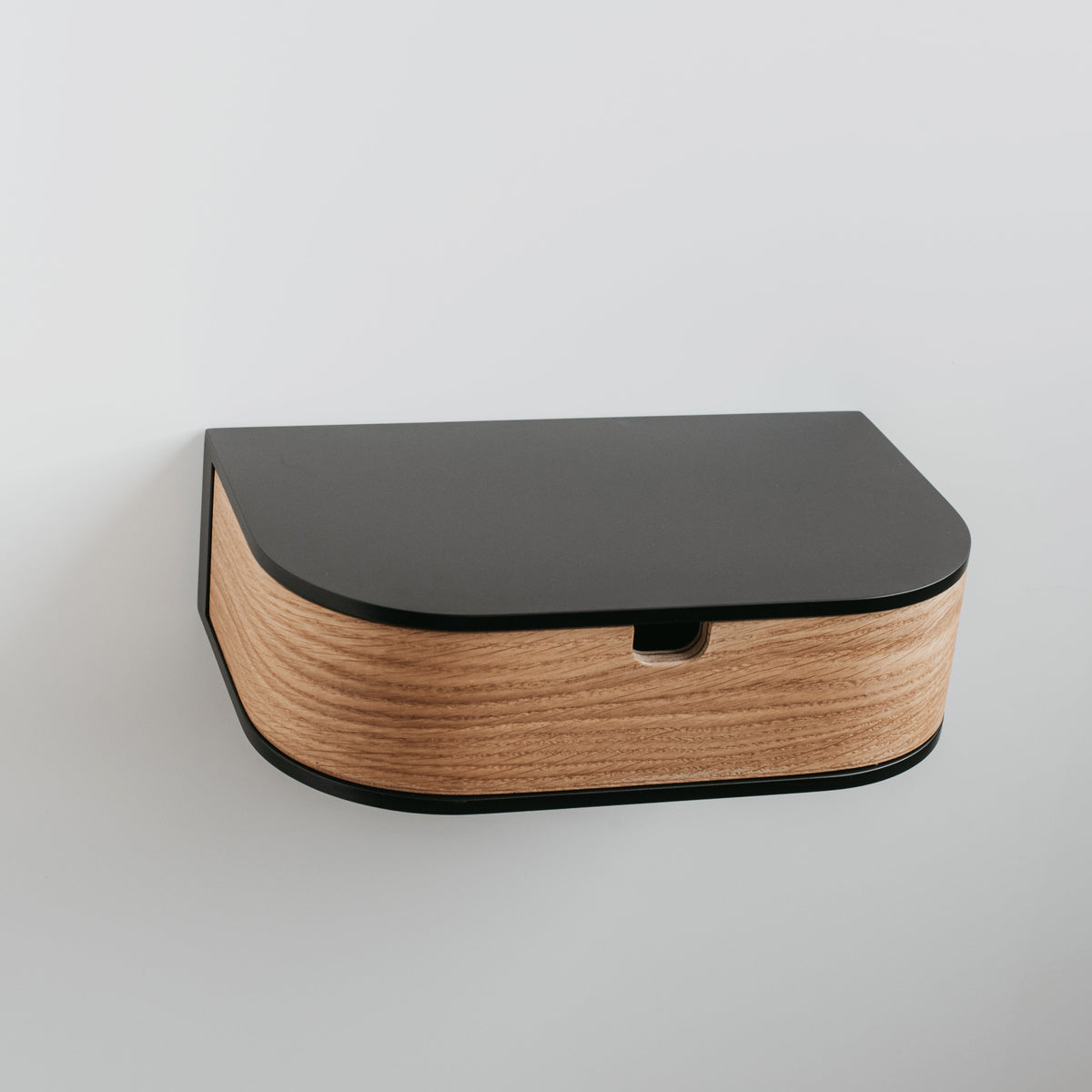 Floating shelf with drawer, oak and white