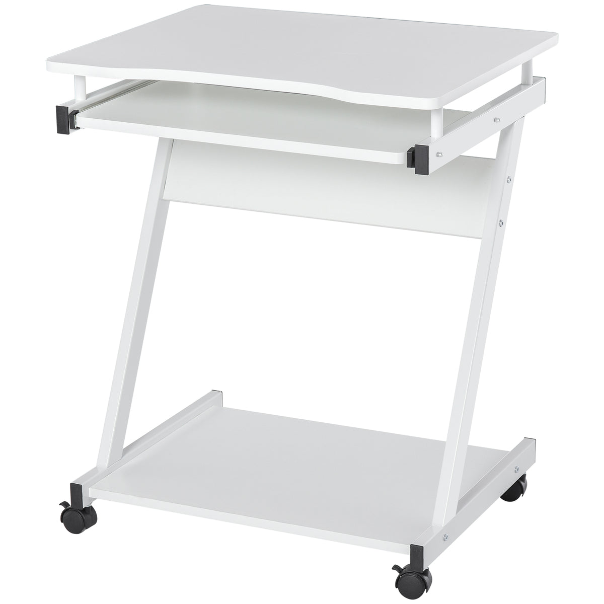 Mobile computer desk on wheels with keyboard tray
