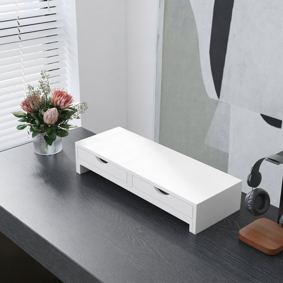 Extendable monitor riser with drawers, white - view 7