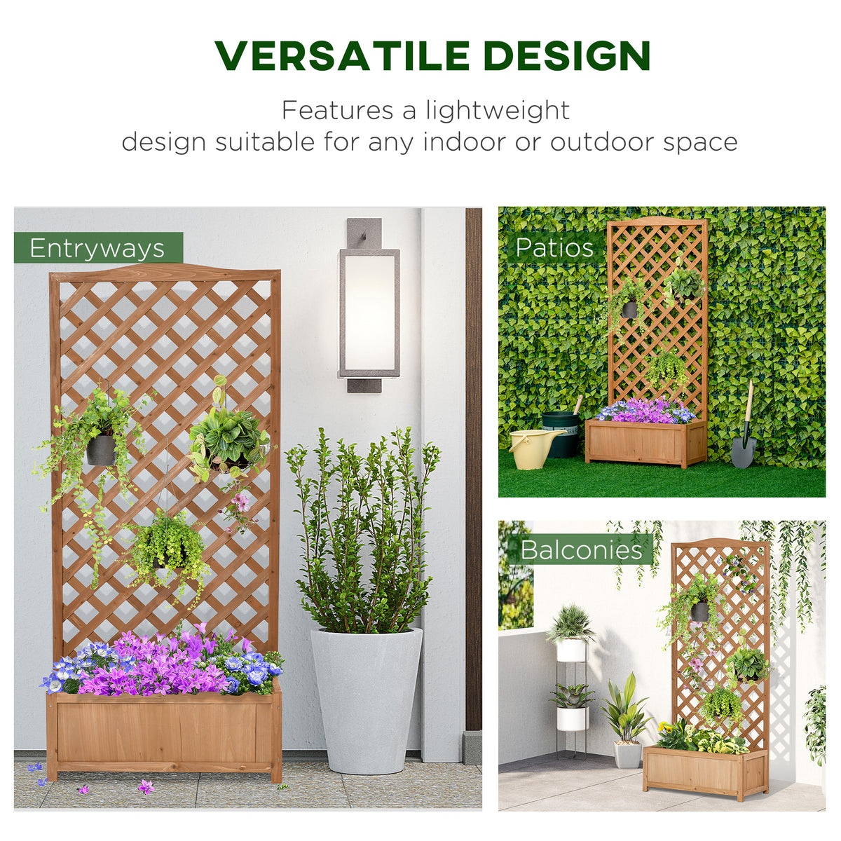 Wooden Planter with Lattice Trellis 170cm