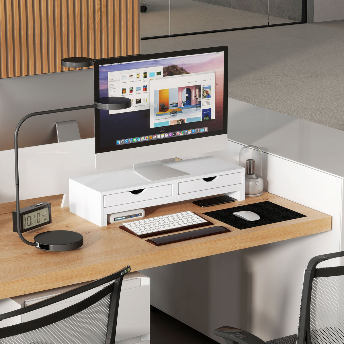 Extendable monitor riser with drawers, white - view 9