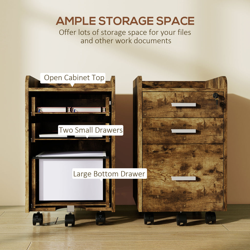 3-Drawer Wooden Filing Cabinet, Rustic Brown
