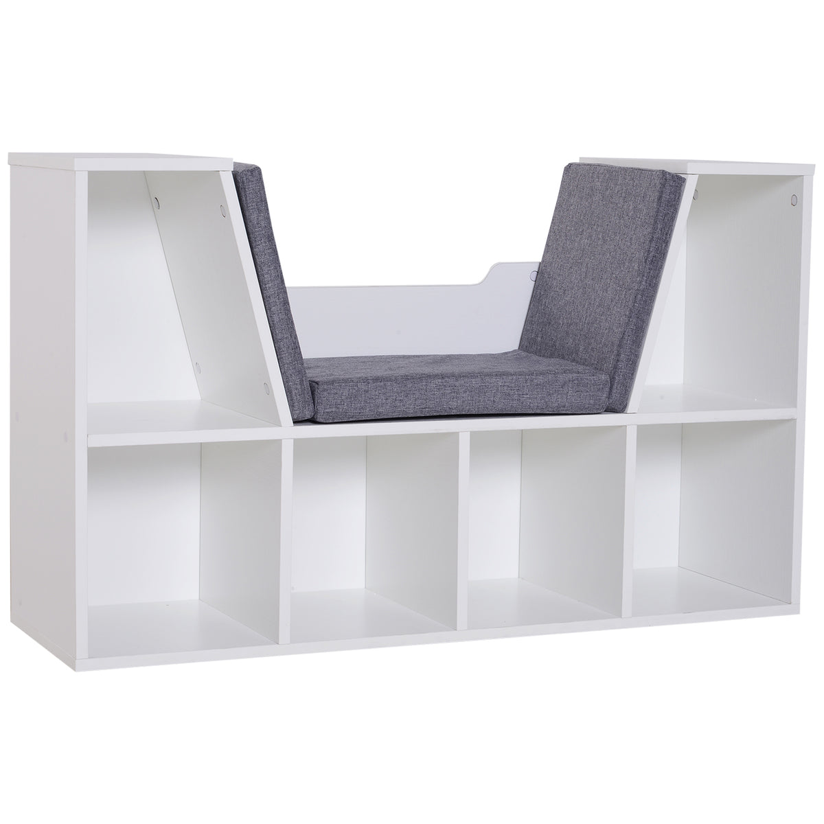 White bookcase with cushioned reading seat