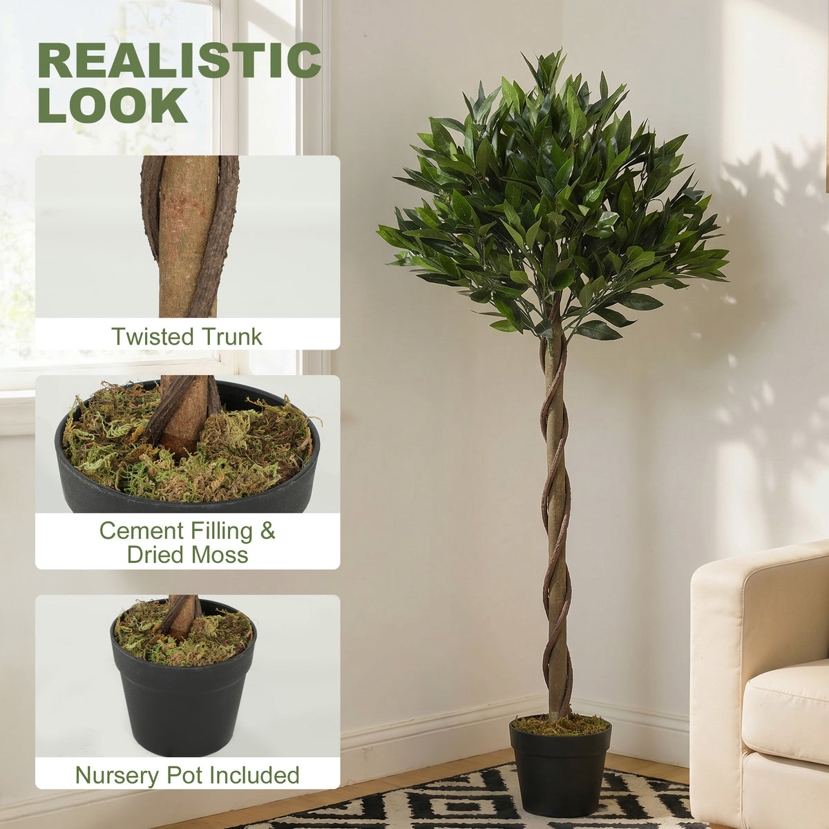 Artificial Bay Laurel Topiary Trees 120cm, Set of 2