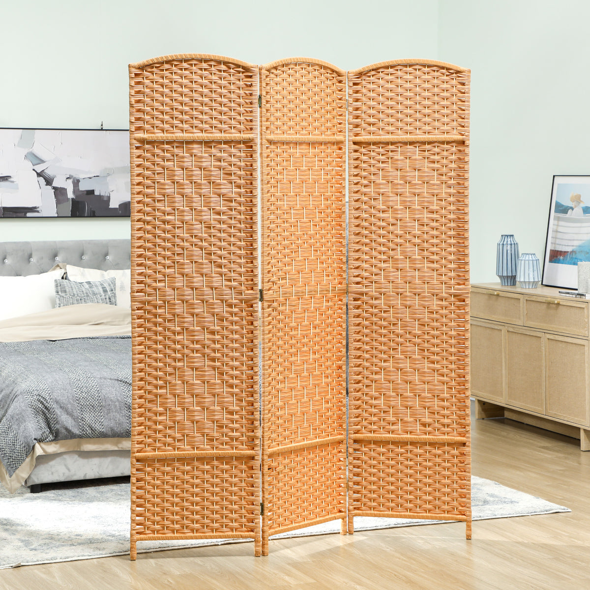 3-panel woven room divider, light brown - view 6