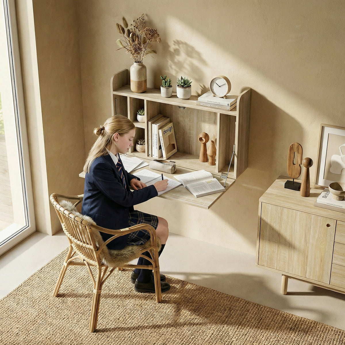 Fold-down wall desk 77cm oak - view 8