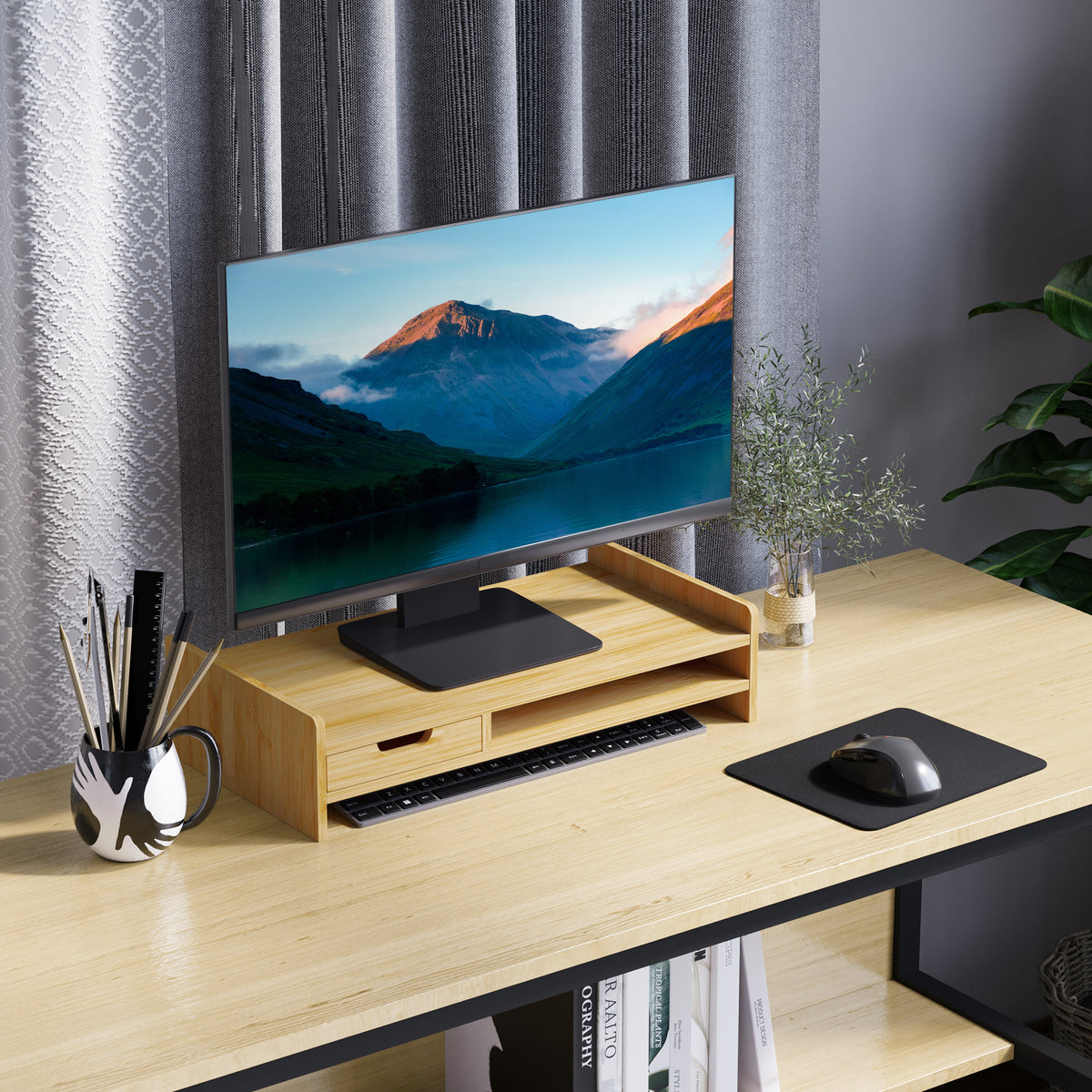 Bamboo Monitor Stand with Drawer