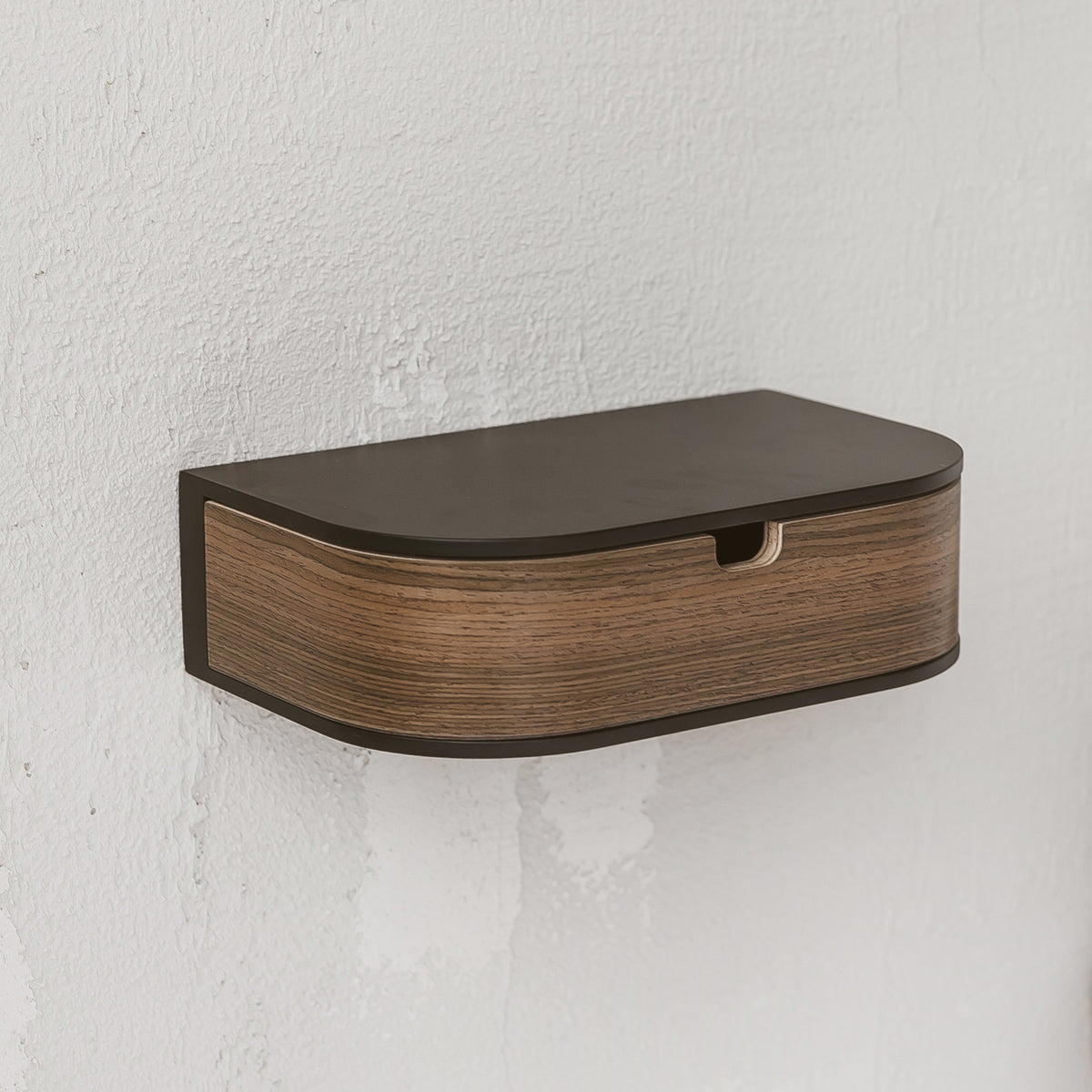 Floating shelf with drawer, walnut and black - view 3