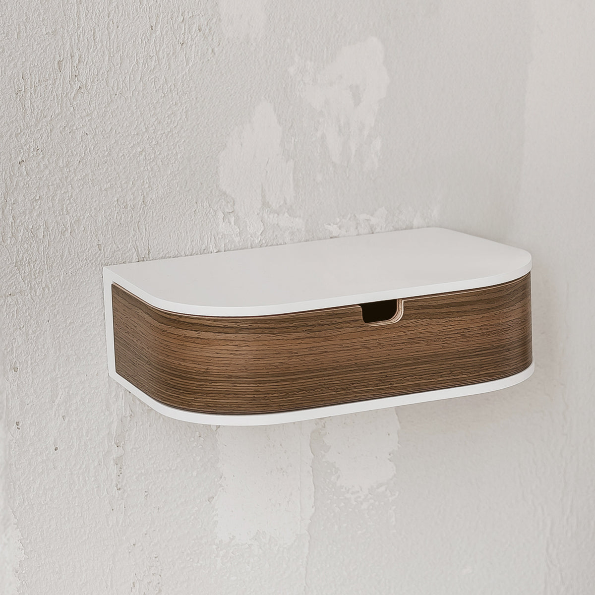 Floating shelf with drawer, walnut and white - view 3