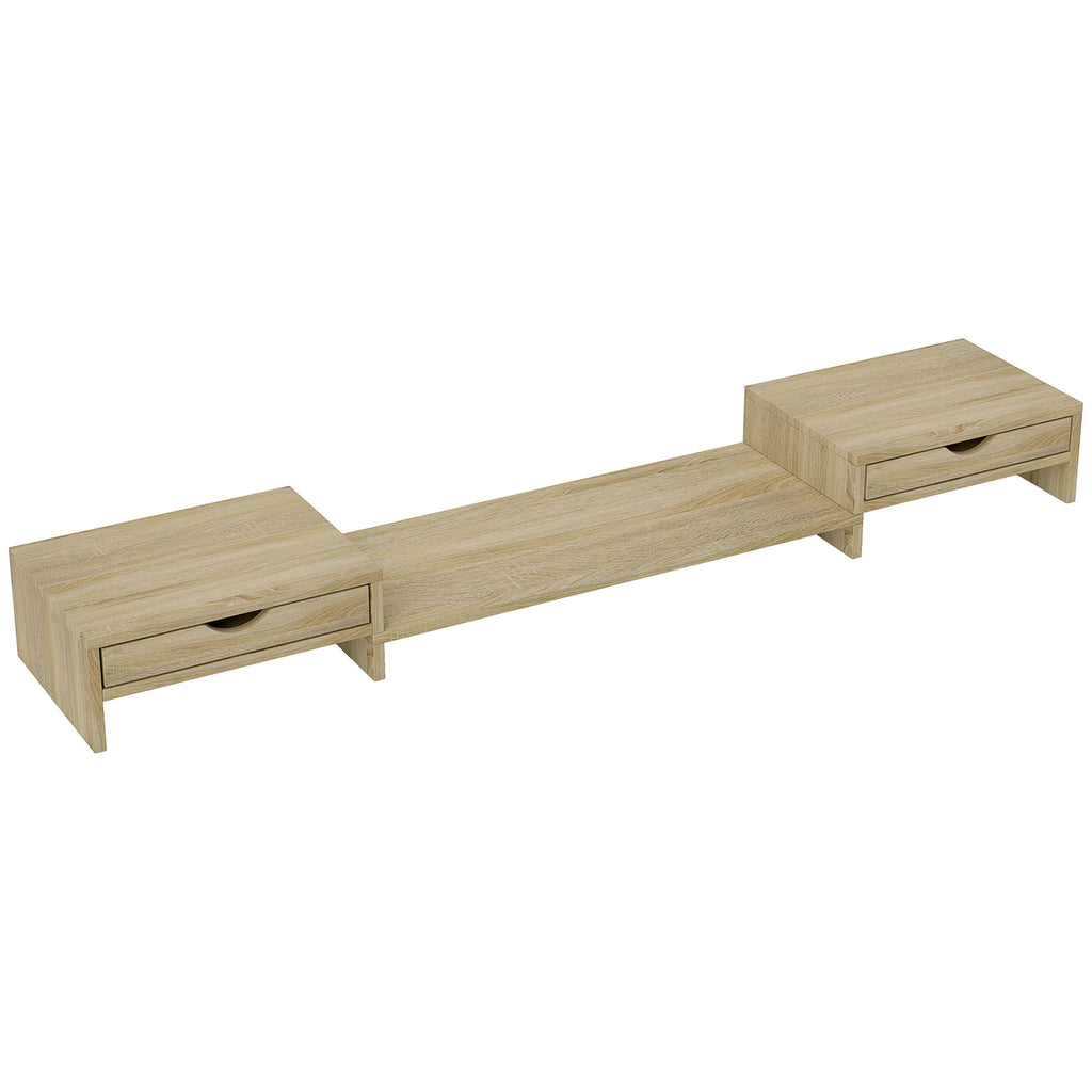 Extendable monitor riser with drawers, oak effect - view 3